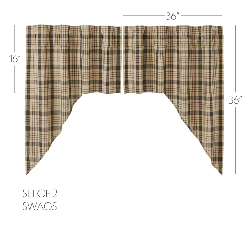 Classic Khaki Tan and Forest Green Cotton Plaid Window Valance