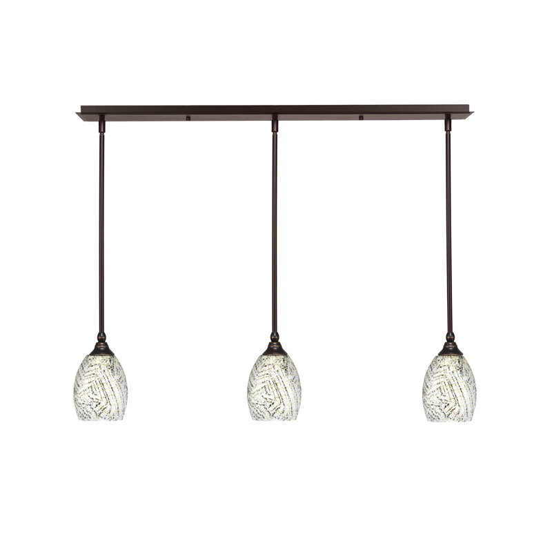 3 Light Stem Hung Linear Pendalier Shown With 5" Natural Fusion Glass, Dark Granite