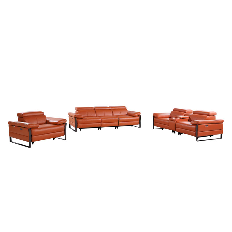 Ensemble de canapé modulaire inclinable électrique en cuir italien à grain supérieur, de causeuse console et de chaise avec appuis-tête électriques
