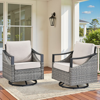 Ensemble de 2 meubles de patio d'extérieur, ensemble de 2 chaises pivotantes en rotin toutes saisons avec coussins moelleux amovibles, ensemble de conversation extérieur pour patio, piscine, balcon, cour