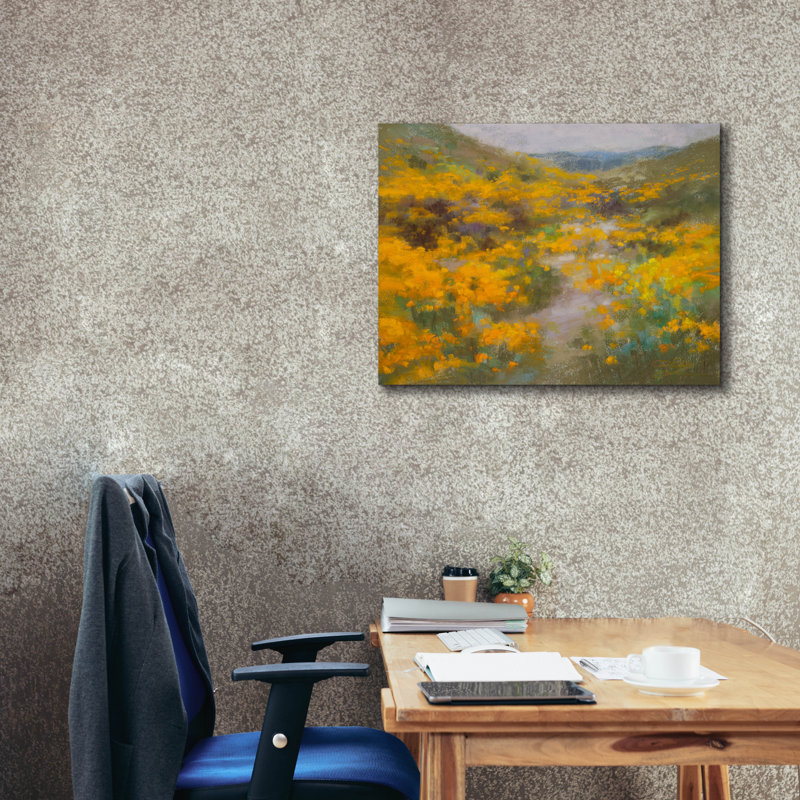 Toile rouge «Golden Explosion» par Christine Debrosky, H 26 po x l 34 po x P 1,5 po