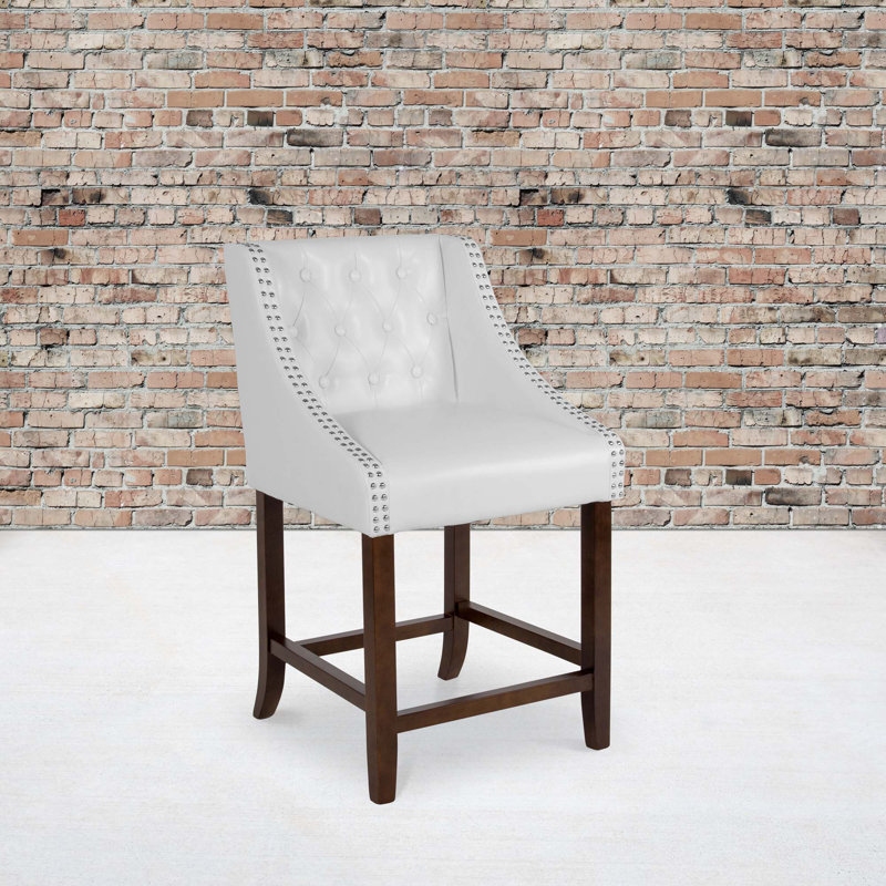Desaria Transitional Tufted  Barstool with Accent Nail Trim, Counter Stool (24" Seat Height), White