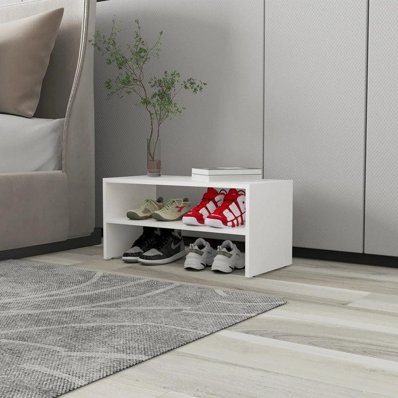 White 2-Shelf Shoe Rack