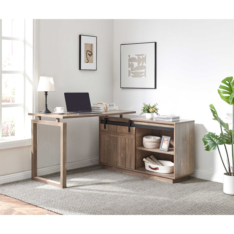 Crédence de rangement pour bureau à la maison en forme de L, Marron clair