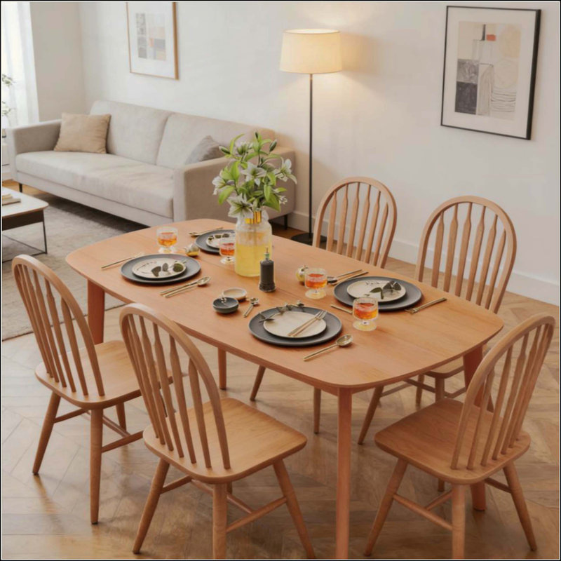 Nordic Style Rectangular Kitchen Table,Wood Dining Table With Large Tabletop