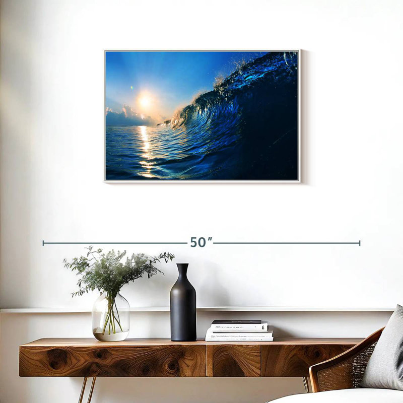 Blue Ocean Wave, Cadre flottant blanc, 31 po x 21 po