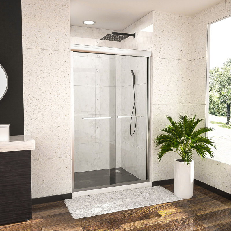 Shower Door 48" W X 76"H Semi-Frameless Bypass Sliding Shower Enclosure, Chrome