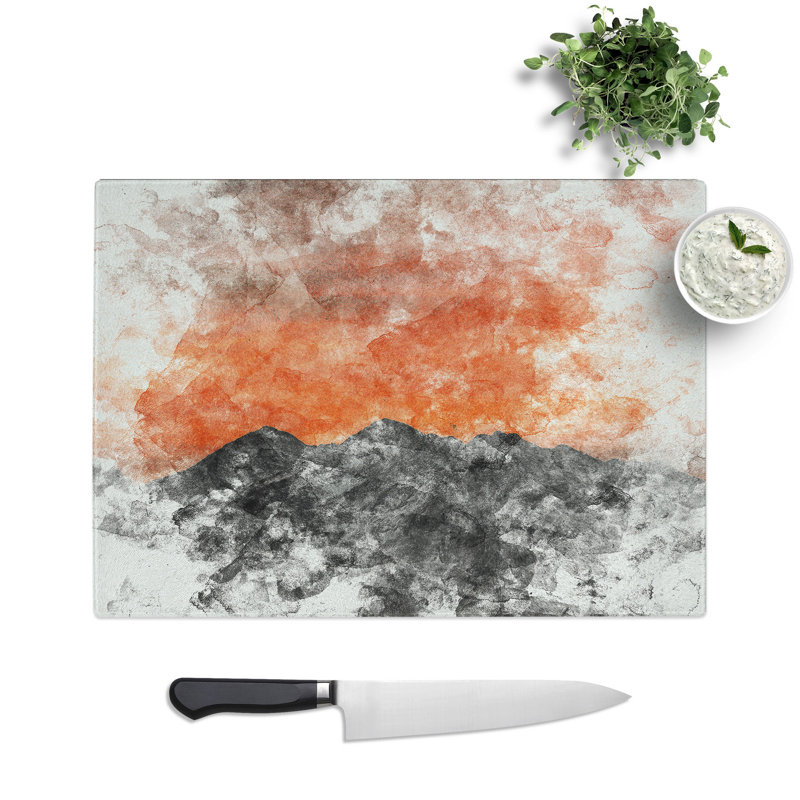 Tempered Glass Orange Sky Above Mountains in Italy Chopping Board, 20 cm x 28.5 cm