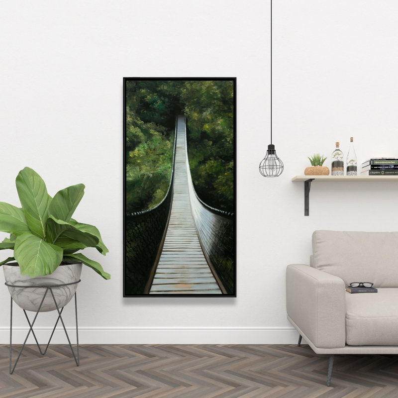 Suspended Bridge In The Forest Print On Canvas, H 48 po x l 24 po