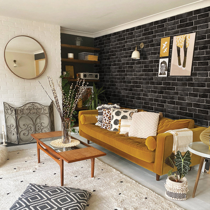 Macdougal 16.5' L x 20.5" W Peel and Stick Wallpaper Roll, 16.5" L x 20.5" W, Black/Dark Charcoal