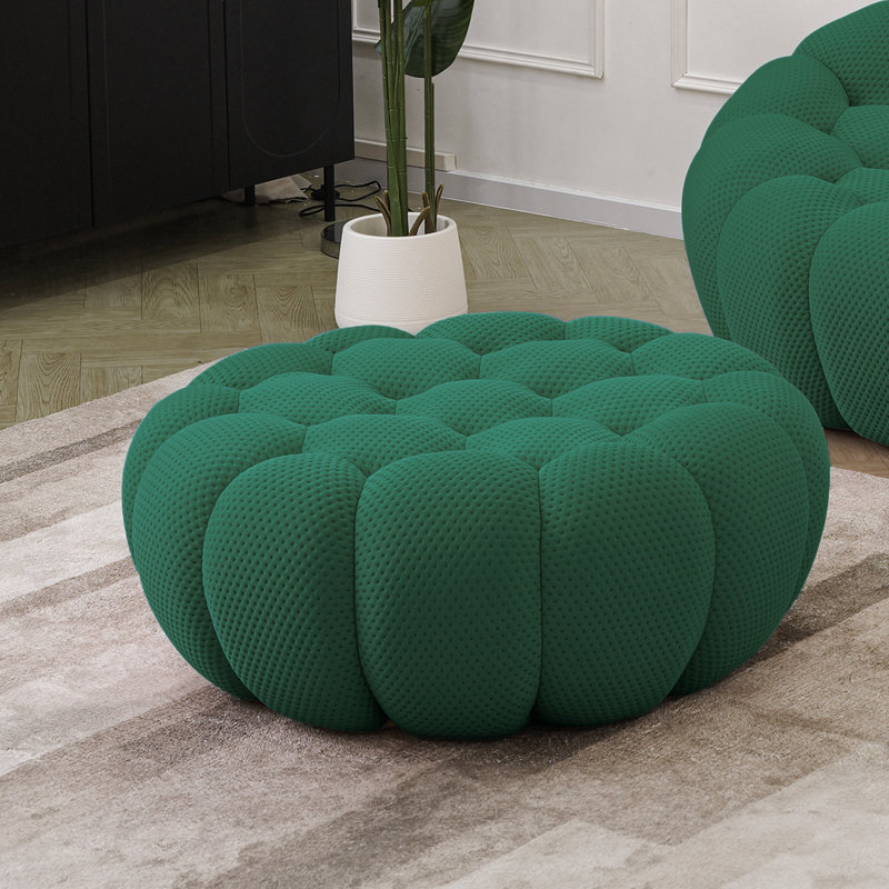  Cenie Round Upholstered Compression Ottoman, No Assembly Required, Green