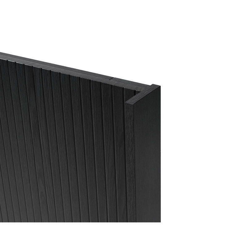 Wall Mounted Wood Headboard Panel with 3D Groove Design Queen Size, Queen, Black