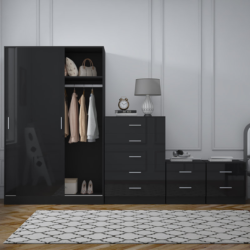 Eva Piece Bedroom Set, Black Gloss / Black Oak