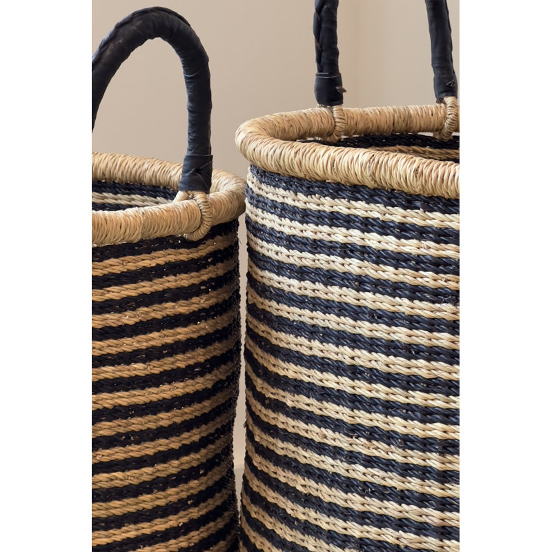 Handwoven Hamper - with Stripes, 18" H x 16" W x 16" D