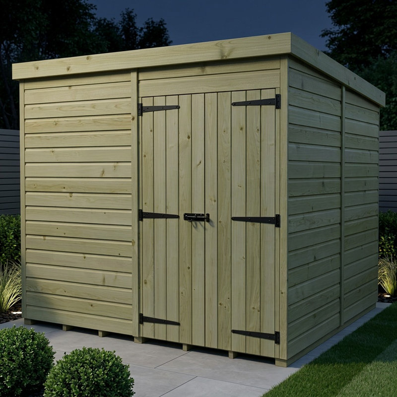 Total Sheds 7ft x 8ft Pent Garden Shed - Double Door - No Windows - Pressure Treated Timber - UK Manufactured