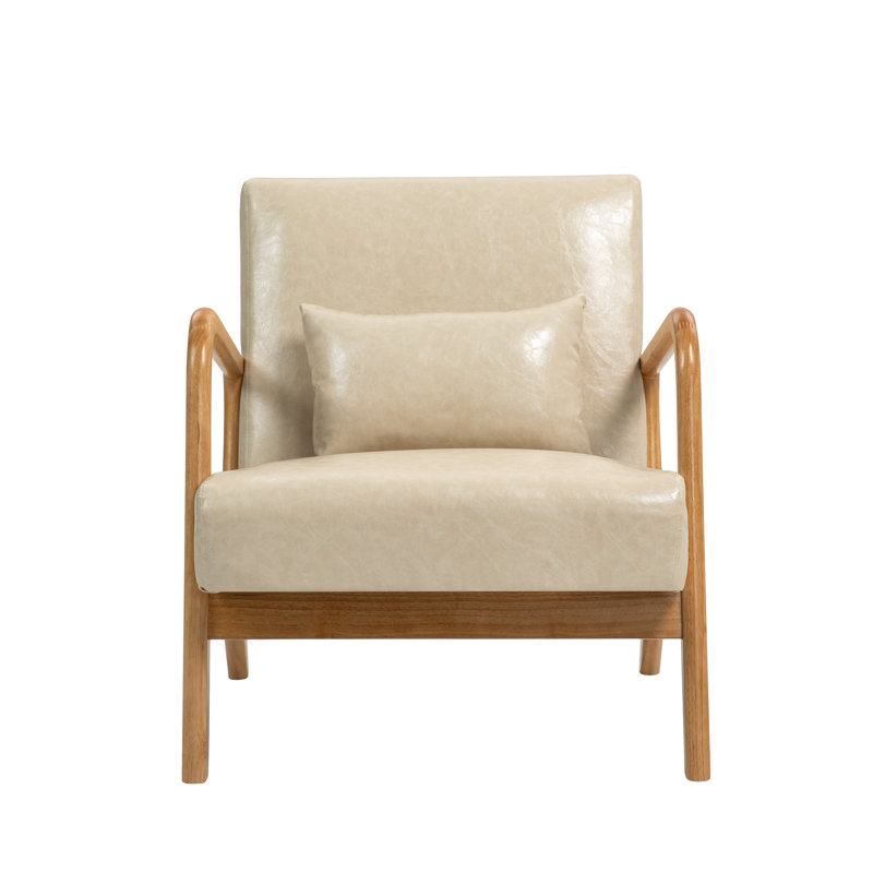 Jyrin Faux Leather Armchair, Cream Faux Leather, Rubber Wood