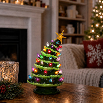 Leaning Green 9.5" Ceramic Christmas Tree