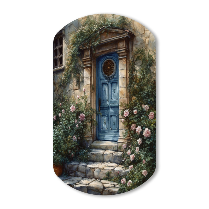 Porte de jardin bleue et verte - Décoration murale irrégulière en forme de cylindre floral, H 43 po x l 23 po