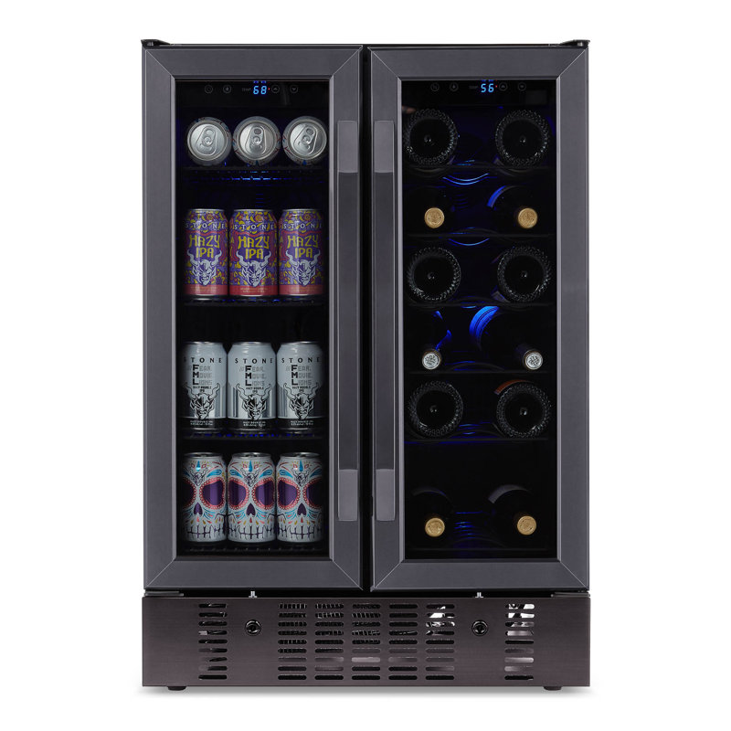 24" Black Stainless Steel Dual Zone Wine and Beverage Refrigerator
