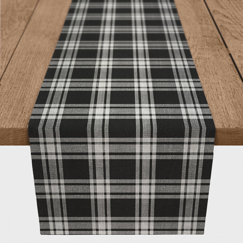 Bhavisha Rectangle Plaid Polyester Table Runner, 72" x 16", Black