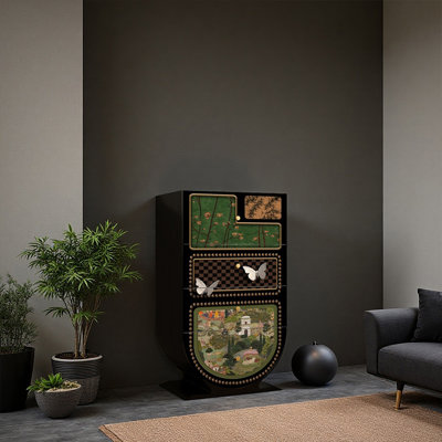 Eclectic Butterfly Patchwork Tall Storage Cabinet