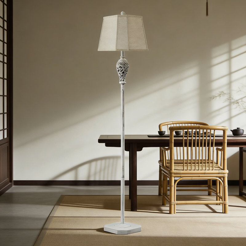 65-Inch Farmhouse Floor Lamp With Hollow Out Resin Design, Dual Light Sources And 4-Way Switch, Includes Bulb For Living Room, Bedroom Or Office