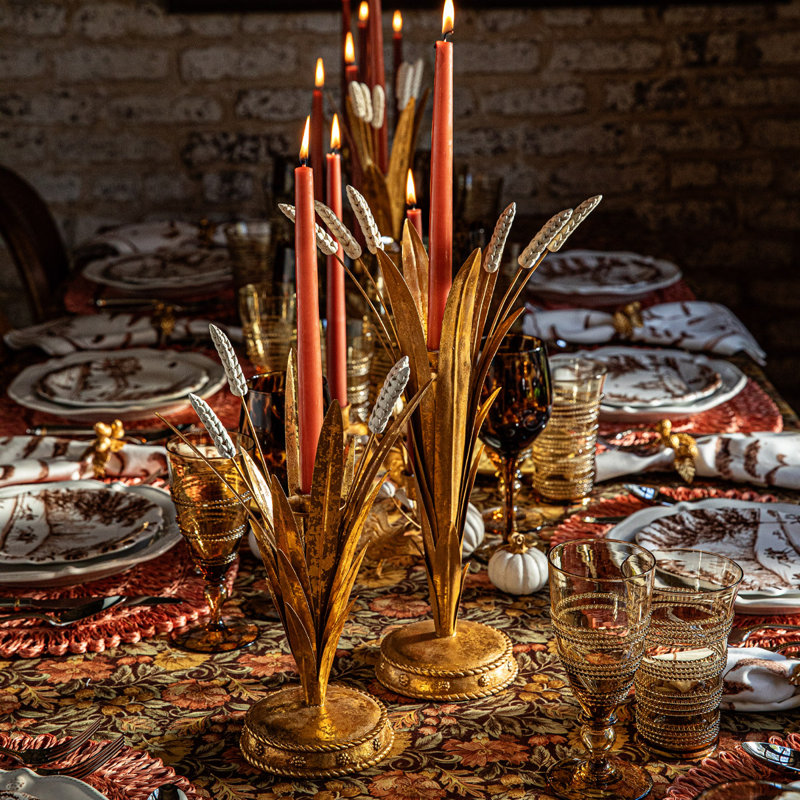 Willa Wheat Candlestick - Gold, 13" H x 8.5" W x 5" D