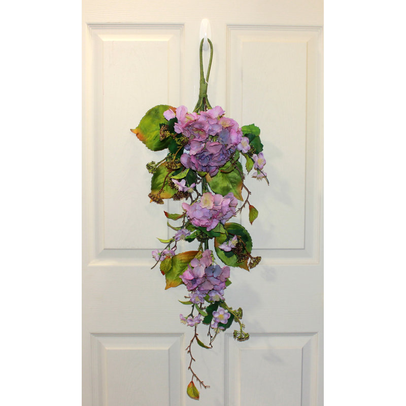 35" Artificial Hydrangea & Green Leaves Teardrop