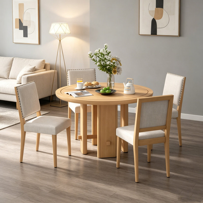 Ensemble de table de salle à manger 5 pièces pour salle à manger de style campagne minimaliste avec 4 chaises rembourrées en bois massif et naturel (naturel) TREXM