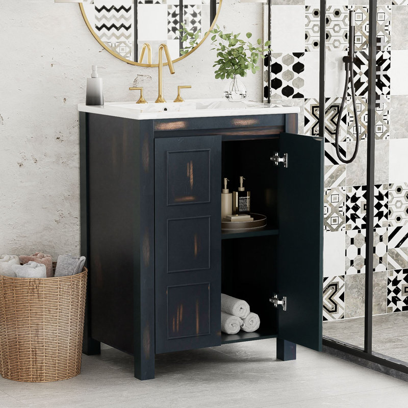 Meuble-lavabo simple 24 po avec plateau et tablette réglable 24 po