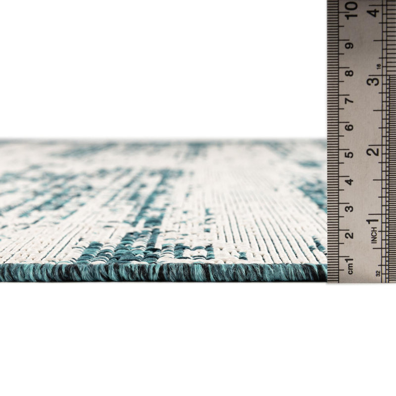 Teal Cartago Indoor/Outdoor Modern Rug, Rectangle 5'3" x 7'10"