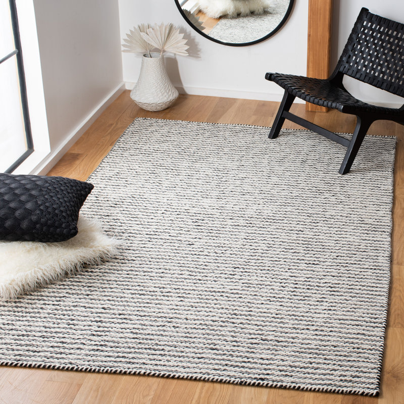 Braintree Flat Weave Wool/Cotton Rug in Ivory/Black, Rectangle 4' x 6'