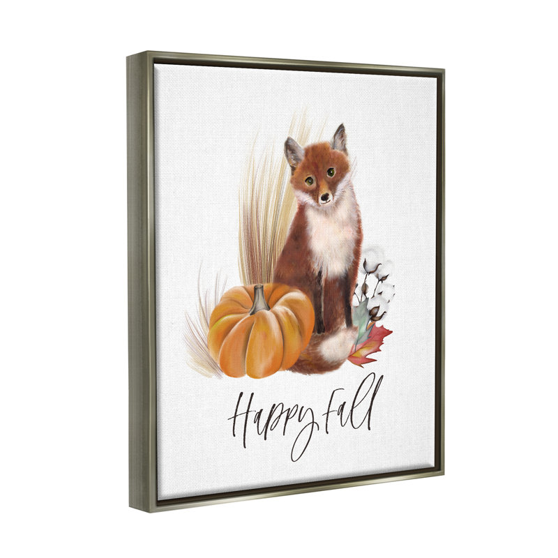 «Happy Fall Scenic Autumn Fox Pumpkin Botanicals» par Studio Q, reproduction sur toile flottante, L 17 po x H 21 po