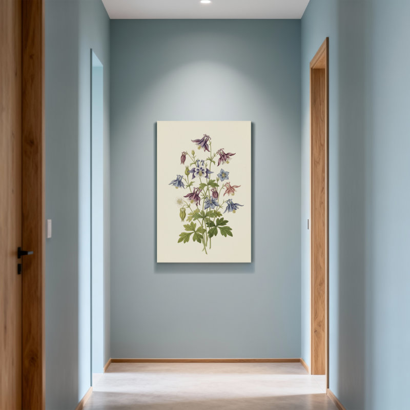 Plantes et fleurs Columbine dans des couleurs douces sur fond crème, H 12 po x l 18 po