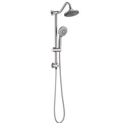 Système de pomme de douche double en nickel brossé avec hauteur réglable, pluie de 6 pouces et poche en nickel, pour un look élégant