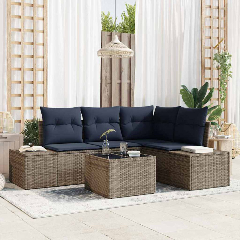 vidaXL Garden Sofa Set with Cushion 5 pcs Grey Poly Rattan