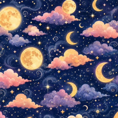 Peel and Stick Wallpaper Glowing Full Moon Dreamy Pastel Clouds Starry Night Sky Wall Mural 17.7"W x 118"H Self Adhesive Removable Wall Paper Renter Friendly Wallpaper for Nursery Bedroom Cabinets