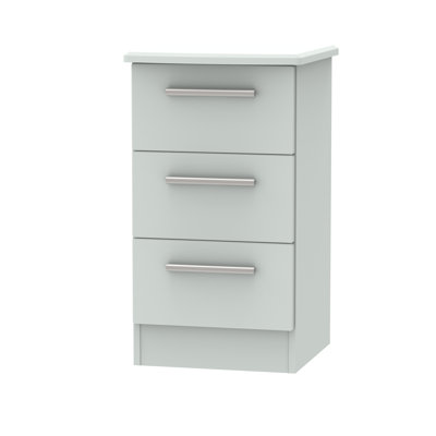 Fully Assembled Silver 3 Drawer Bedside Table