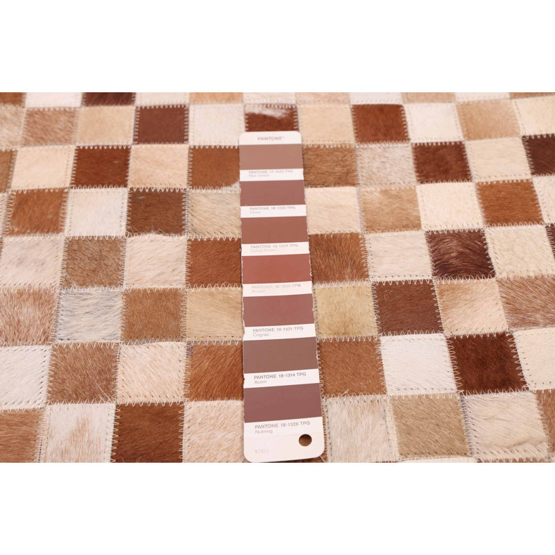 Cowhide Patchwork Brown Rug 6'6" x 6'6"