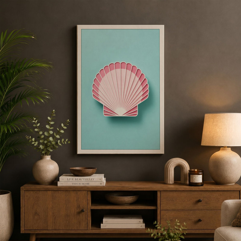 Scallop Shell in Pastels Minimalist - Wrapped Canvas, White Border, 30x20 - 76.2 x 50.8 cm