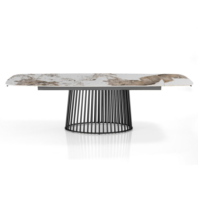 Dakya Extendable Metal Base Dining Table, Grey