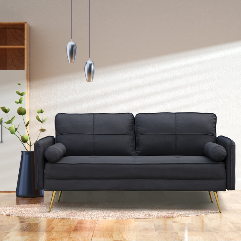 Canapé à accoudoirs roulés 70,8 po Marien, 100 % polyester noir