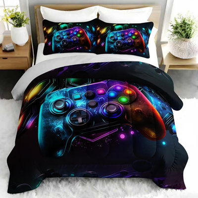 Ensemble d'édredon à motif graphique Gamer, ensemble de literie futuriste avec 2 taies d'oreiller, literie douce et lavable à la machine, édredon toutes saisons