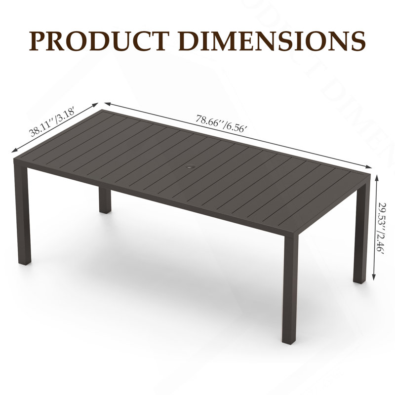Table de salle à manger pour l'extérieur pour 8 personnes, H 29,53 po x l 78,66 po x P 38,11 po