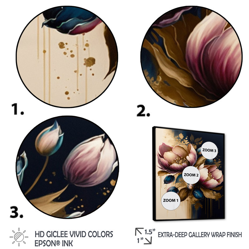 «Pink and Dark Mauve Tulips II», reproduction sur toile, H 20 po x l 12 po x P 1 po, Toile avec cadre flottant noir