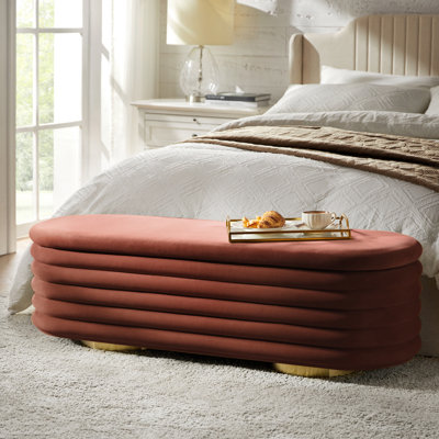 Nettie 54" Modern Velvet Boucle Upholstered Tufted Storage Bench with Gold-finished Metal Legs