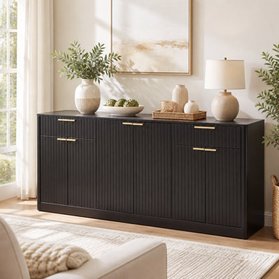 Large Fluted Buffet Sideboard, Modern Wine Bar Storage Cabinet with 6 Doors & 2 Drawers, Coffee Bar Credenza for Dining Room,Living Room,Entryway