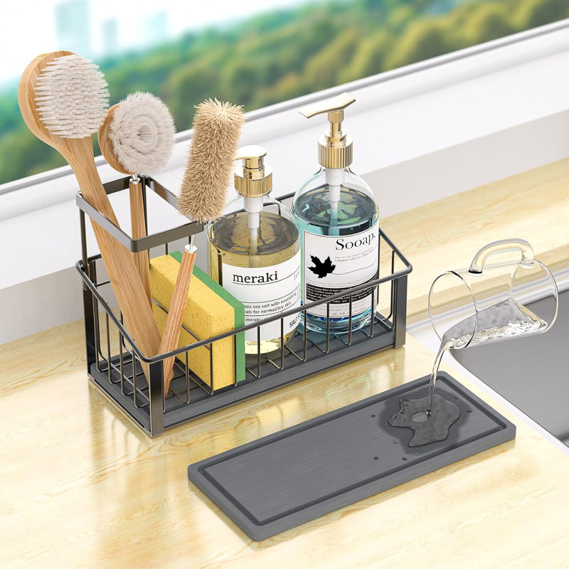 Porte-éponge pour évier de cuisine avec pierre à diatomées, support pour évier à séchage instantané, organisateur de cuisine antirouille avec porte-brosse, conception peu encombrante