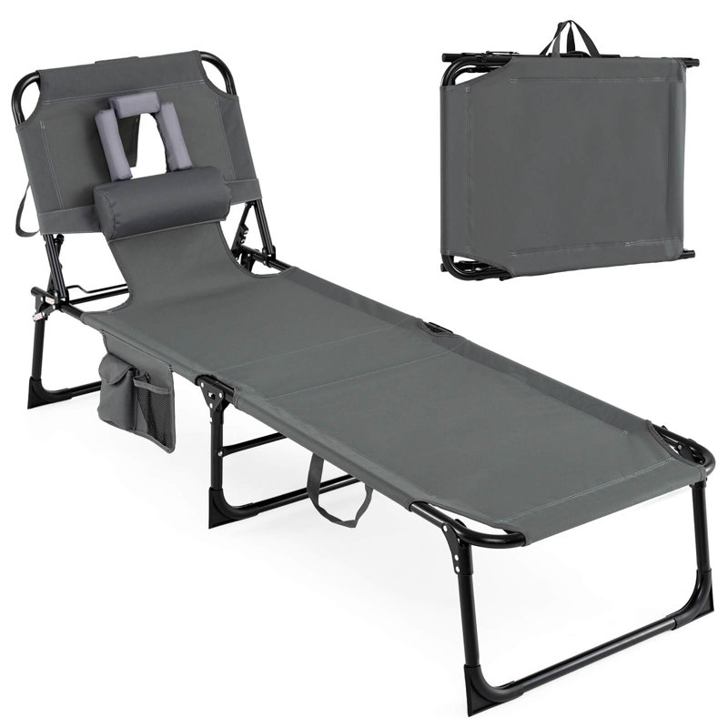 Fauteuil de bronzage, méridienne portable avec dossier réglable à 4 positions gris, Gris
