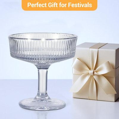 Ensemble de 12 verres coupés à nervures 7 oz, ensemble de verres à martini rétro, tasses à cocktail en cristal de qualité alimentaire, emballage sécuritaire pour les cadeaux de bar de mariage